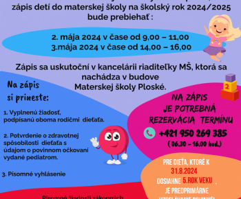 Aktuality / Zápis detí do Materskej školy Ploské šk.rok 2024/2025 - foto